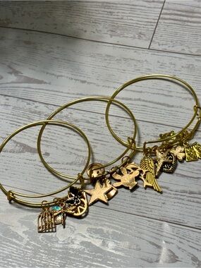 3 Gold Charm Bangle Bracelet Set - Women Jewelry